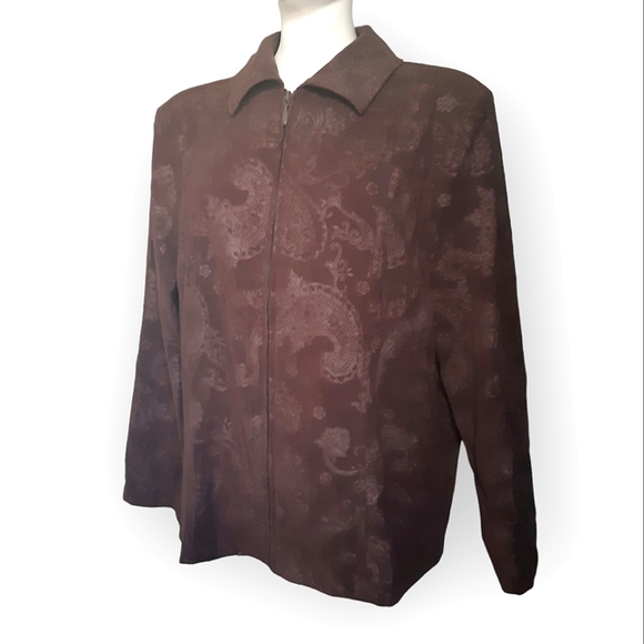 Tradition size 16 bohemian eastern feather print microsuede feel light jacket - Picture 1 of 8